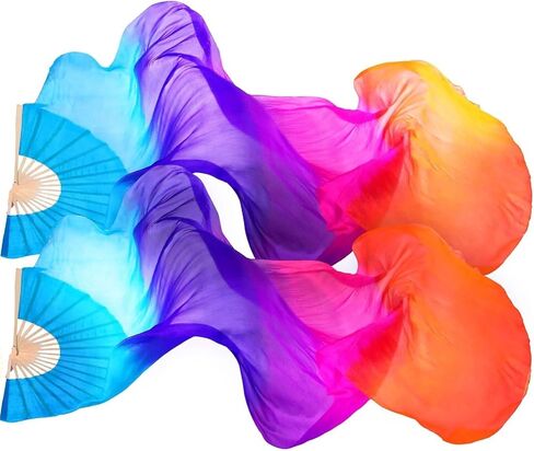 Silk Belly Dance Fan,Women Handmade Silk Long Belly Dance Fan Veils 1 Pair (Left+Right),Belly Dancing Long Folding Fans,for Dance Performance Art Performance in Kuwait