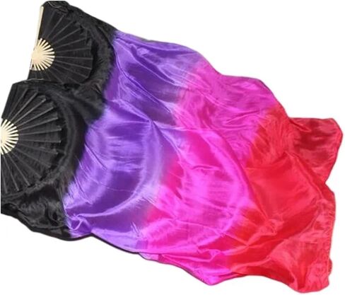 Silk Belly Dance Fan,Women Handmade Silk Long Belly Dance Fan Veils 1 Pair (Left+Right),Belly Dancing Long Folding Fans,for Dance Performance Art Performance in Kuwait