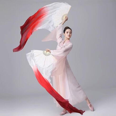 Silk Belly Dance Fan,Women Handmade Silk Long Belly Dance Fan Veils 1 Pair (Left+Right),Belly Dancing Long Folding Fans,for Dance Performance Art Performance in Kuwait