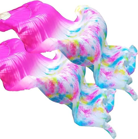 Silk Belly Dance Fan,Women Handmade Silk Long Belly Dance Fan Veils 1 Pair (Left+Right),Belly Dancing Long Folding Fans,for Dance Performance Art Performance in Kuwait