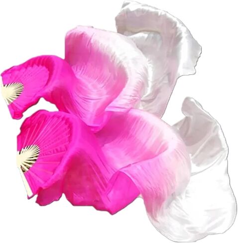 Silk Belly Dance Fan,Women Handmade Silk Long Belly Dance Fan Veils 1 Pair (Left+Right),Belly Dancing Long Folding Fans,for Dance Performance Art Performance in Kuwait