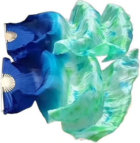 Silk Belly Dance Fan,Women Handmade Silk Long Belly Dance Fan Veils 1 Pair (Left+Right),Belly Dancing Long Folding Fans,for Dance Performance Art Performance in Kuwait