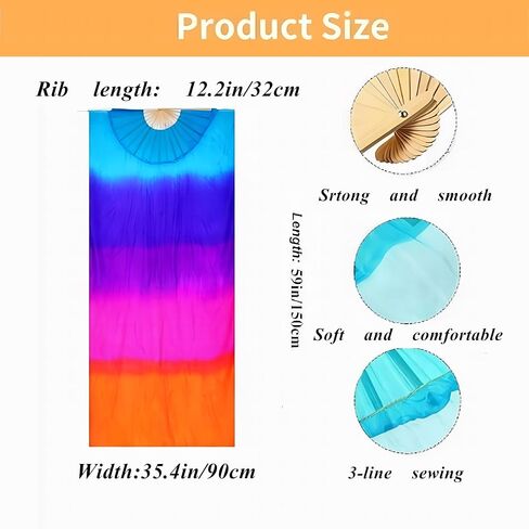Silk Belly Dance Fan,Women Handmade Silk Long Belly Dance Fan Veils 1 Pair (Left+Right),Belly Dancing Long Folding Fans,for Dance Performance Art Performance in Kuwait