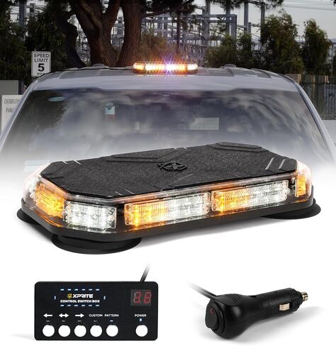 Xprite White Amber Rooftop Emergency Strobe Light Bar, Beacon Safety Flashing Warnin Lights w/Control Panel Magnetic Base for Construction Trucks Plows Postal Security Cars in Kuwait