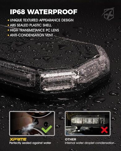 Xprite White Amber Rooftop Emergency Strobe Light Bar, Beacon Safety Flashing Warnin Lights w/Control Panel Magnetic Base for Construction Trucks Plows Postal Security Cars in Kuwait