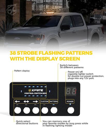 Xprite White Amber Rooftop Emergency Strobe Light Bar, Beacon Safety Flashing Warnin Lights w/Control Panel Magnetic Base for Construction Trucks Plows Postal Security Cars in Kuwait