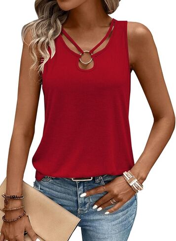 LOLONG Womens Tank Tops Summer Sleeveless Ribbed Knit Sexy Shirts Casual Cut Out Ring Keyhole Neck Tanks in Saudi Arabia