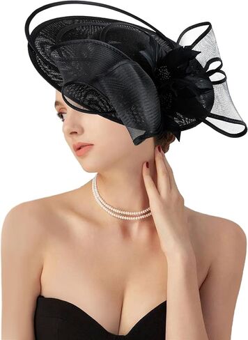 dressfan Womens Church Derby Fascinator Hats,20s 50s Linen Feather Vintage Feather Wedding Tea Party Derby Hats in Saudi Arabia
