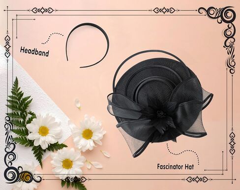 dressfan Womens Church Derby Fascinator Hats,20s 50s Linen Feather Vintage Feather Wedding Tea Party Derby Hats in Saudi Arabia