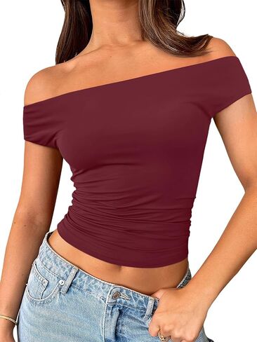Trendy Queen Off The Shoulder Tops for Women Going Out Y2K Summer Cute Shirts Sexy 2025 Double Lined Spring Club Outfits in Kuwait