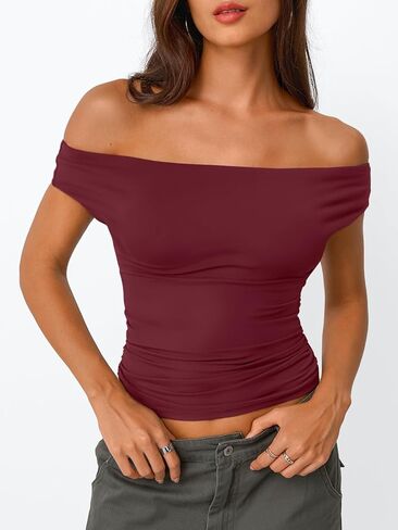 Trendy Queen Off The Shoulder Tops for Women Going Out Y2K Summer Cute Shirts Sexy 2025 Double Lined Spring Club Outfits in Kuwait