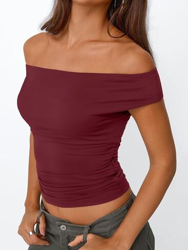 Trendy Queen Off The Shoulder Tops for Women Going Out Y2K Summer Cute Shirts Sexy 2025 Double Lined Spring Club Outfits in Kuwait