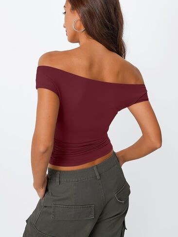 Trendy Queen Off The Shoulder Tops for Women Going Out Y2K Summer Cute Shirts Sexy 2025 Double Lined Spring Club Outfits in Kuwait