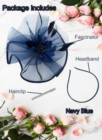 حزب الشاي قبعات fascinator للسيدات 50s زهور ريش أزياء رأس الديربي القبعات لحفل كوكتيل حفل الزفاف in Kuwait