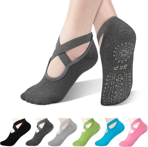 BKP Yoga Socks for Women 6 أزواج ، جوارب بيلاتيس مع قبضة للنساء ، الجوارب غير المنزلق للباليه ، الرقص ، المنزل ، حافي القدمين in Kuwait