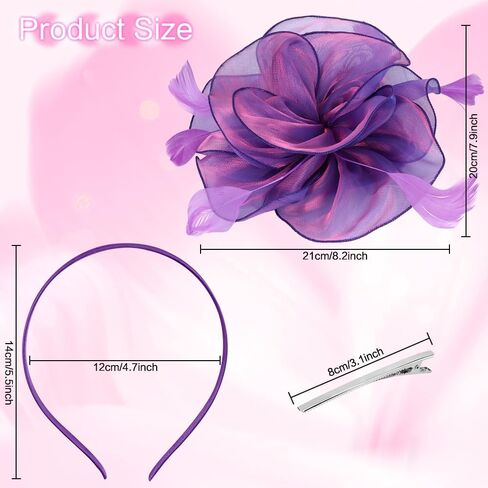 Fascinators Hat Flower Mesh Multi Color Feathers Ribbons on Headband and Clip Tea Party Headwear for Girls and Women in Kuwait