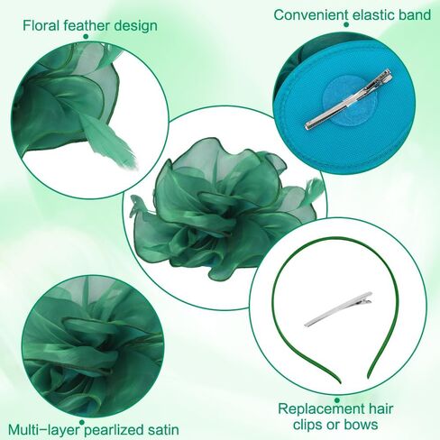 Fascinators Hat Flower Mesh Multi Color Feathers Ribbons on Headband and Clip Tea Party Headwear for Girls and Women in Kuwait