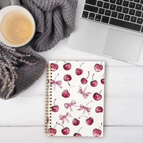 Trendy Coquette Pink Bow Cherry Notebook, Preppy Aesthetic Journal Notebook for Note Taking Work, Coquette School Supplies, College Ruled Hardcover Spiral Notebook 5.5 x 8.3 in Kuwait
