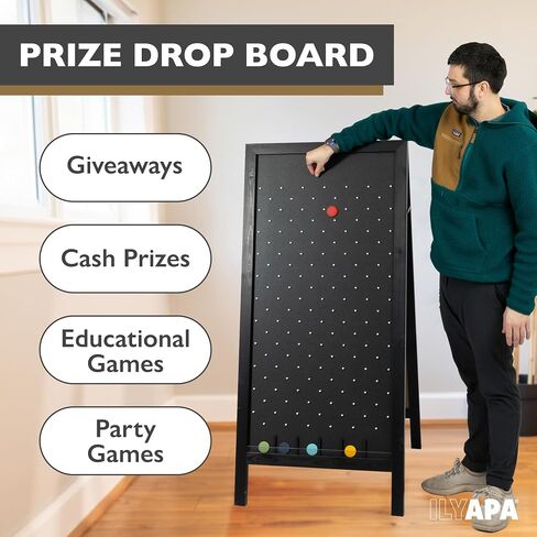 Ilyapa Extra Large Prize Drop Board Game - 28x57 Inch Portable Penny Drop Game for Events, Trade Show & Carnival - Includes 20 Coin Discs, Double Sided Wooden A-Frame Chalkboard Sign, Eraser in Saudi Arabia
