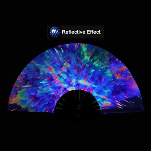 Heytoo Women/Men Large UV Glow Rave Handheld Fan لـ Drag Queen Cosplay Edm Club Party Music Festival Dance Dance Dance Lepoard in Saudi Arabia