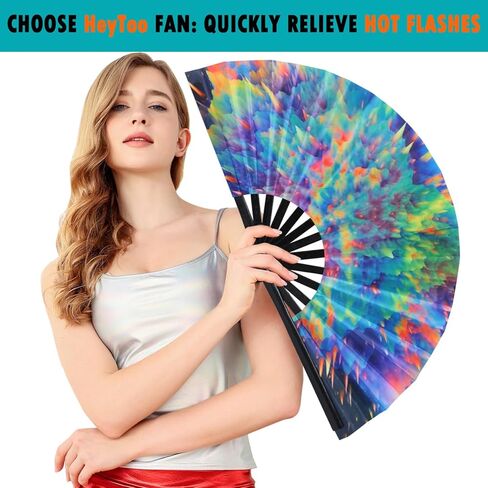Heytoo Women/Men Large UV Glow Rave Handheld Fan لـ Drag Queen Cosplay Edm Club Party Music Festival Dance Dance Dance Lepoard in Saudi Arabia