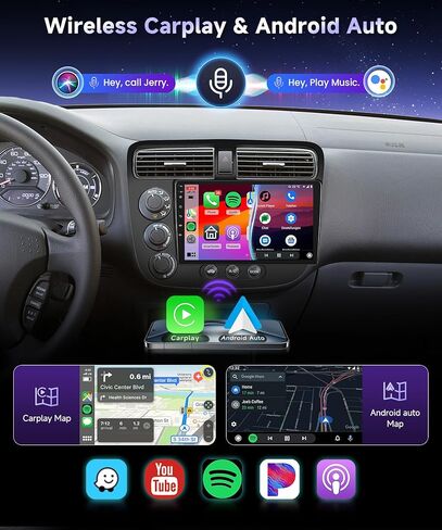 8 Core 4G+64G لسيارة Honda Civic 2001-2005 راديو ستيريو مع CarPlay لاسلكي/Android Auto/MirrorLink/9 بوصة 1280 * 720P IPS لمس/BT 5.0/GPS/FM/RDS/WiFi/4G/DSP/46EQ/AHD Backup آلة تصوير in Kuwait