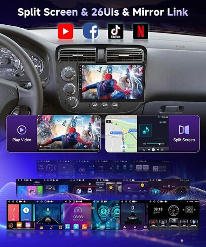 8 Core 4G+64G لسيارة Honda Civic 2001-2005 راديو ستيريو مع CarPlay لاسلكي/Android Auto/MirrorLink/9 بوصة 1280 * 720P IPS لمس/BT 5.0/GPS/FM/RDS/WiFi/4G/DSP/46EQ/AHD Backup آلة تصوير in Kuwait