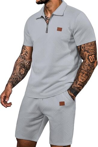 Ryehack Men's 2 Piece Sweatsuits Outfits Jacquard Zip Polo Shirt Sweatshirt Joggers Sweatpants Tracksuit Set in Saudi Arabia