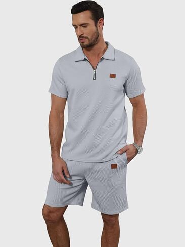 Ryehack Men's 2 Piece Sweatsuits Outfits Jacquard Zip Polo Shirt Sweatshirt Joggers Sweatpants Tracksuit Set in Saudi Arabia