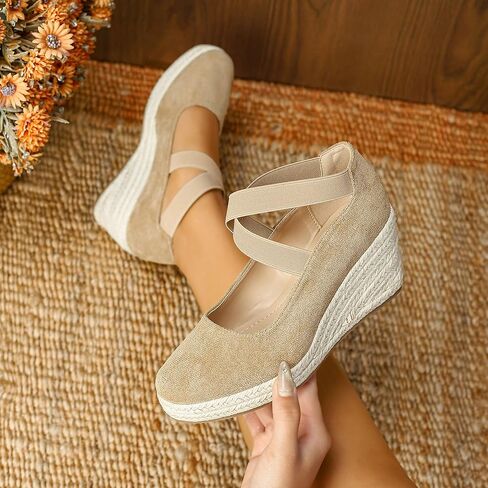 Womens Espadrilles Sandals, Closed Toe Platform for Women Ankle Strap Casual Comfortable Wedge Sandals in Saudi Arabia