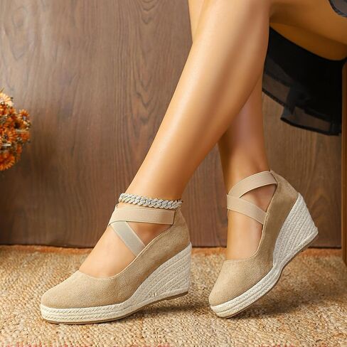 Womens Espadrilles Sandals, Closed Toe Platform for Women Ankle Strap Casual Comfortable Wedge Sandals in Saudi Arabia