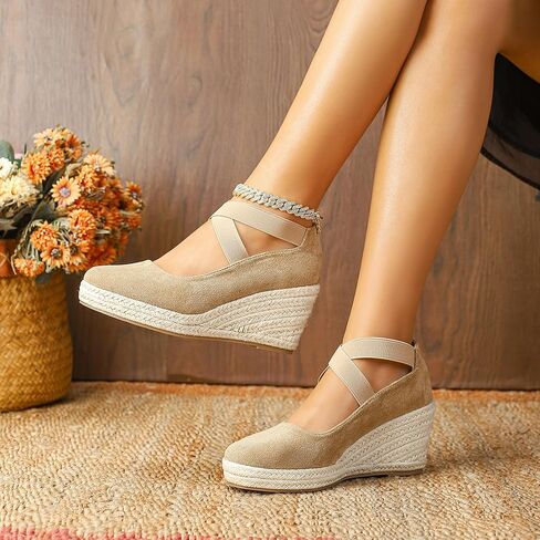 Womens Espadrilles Sandals, Closed Toe Platform for Women Ankle Strap Casual Comfortable Wedge Sandals in Saudi Arabia
