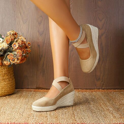 Womens Espadrilles Sandals, Closed Toe Platform for Women Ankle Strap Casual Comfortable Wedge Sandals in Saudi Arabia