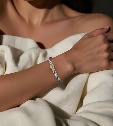 Gold and Silver Cuff Bracelets for Women Two Tone Cable Heart & Letter Designer Dupes Bracelet Mixed Metal Jewelry for Her in Saudi Arabia