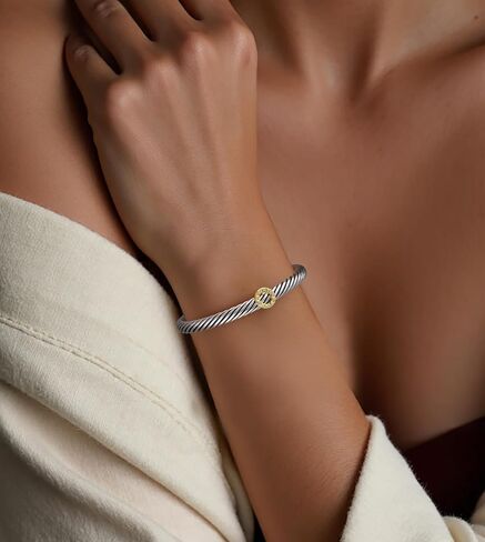 Gold and Silver Cuff Bracelets for Women Two Tone Cable Heart & Letter Designer Dupes Bracelet Mixed Metal Jewelry for Her in Saudi Arabia