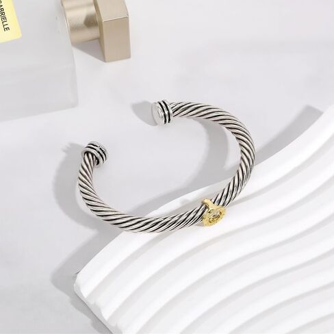 Gold and Silver Cuff Bracelets for Women Two Tone Cable Heart & Letter Designer Dupes Bracelet Mixed Metal Jewelry for Her in Saudi Arabia