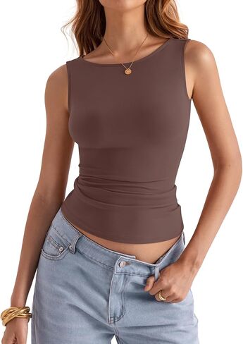 Womens Boat Neck Tank Tops Sleeveless Slim Fit Shirts Summer Going Out Y2K Fashion Outfit Clothes in Kuwait
