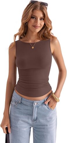Womens Boat Neck Tank Tops Sleeveless Slim Fit Shirts Summer Going Out Y2K Fashion Outfit Clothes in Kuwait