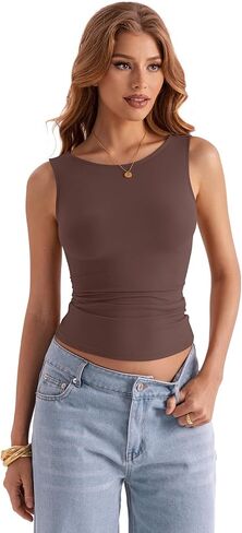 Womens Boat Neck Tank Tops Sleeveless Slim Fit Shirts Summer Going Out Y2K Fashion Outfit Clothes in Kuwait
