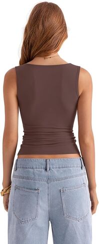 Womens Boat Neck Tank Tops Sleeveless Slim Fit Shirts Summer Going Out Y2K Fashion Outfit Clothes in Kuwait