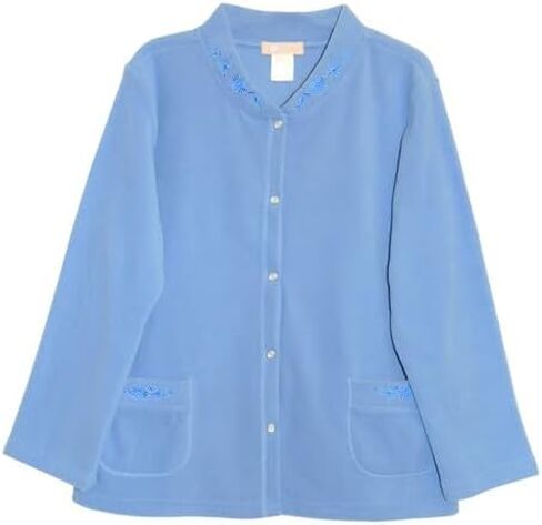 LA CERA Women's Plus Size Embroidered Snap Front Fleece Bed Jacket in Saudi Arabia