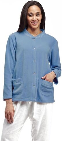 LA CERA Women's Plus Size Embroidered Snap Front Fleece Bed Jacket in Saudi Arabia