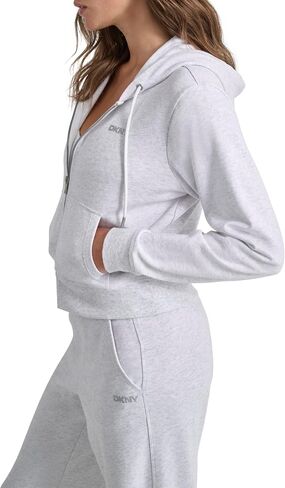 DKNY womens Studded Logo Full Zip Cropped Fleece Hoodi in Kuwait