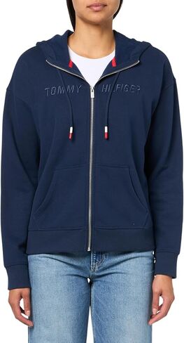 Tommy Hilfiger Women's Embroidered Logo Drop Shoulder Fit Zip Front Fleece Jacket with Hood in Saudi Arabia