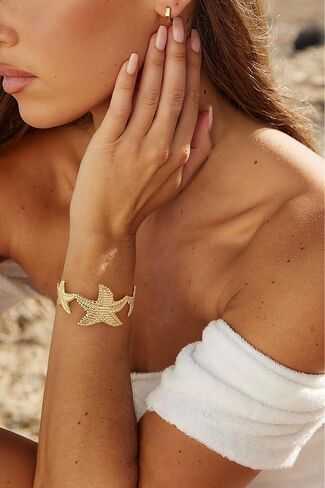 Wide Gold Cuff Bracelets for Women Boho Vintage Statement Starfish Open Bangle Bracelet Irregular Summer Beach Shell Sea Coral Bracelets in Kuwait