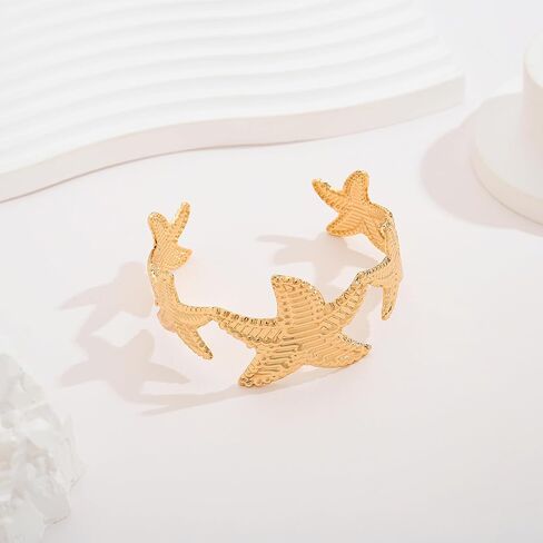 Wide Gold Cuff Bracelets for Women Boho Vintage Statement Starfish Open Bangle Bracelet Irregular Summer Beach Shell Sea Coral Bracelets in Kuwait