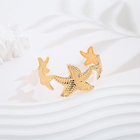 Wide Gold Cuff Bracelets for Women Boho Vintage Statement Starfish Open Bangle Bracelet Irregular Summer Beach Shell Sea Coral Bracelets in Kuwait