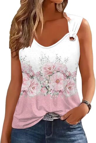 ETCYY NEW Womens Tank Tops 2025 Summer T Shirts V Neck Sleeveless Casual Loose Blouses in Saudi Arabia