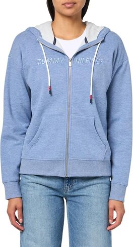 Tommy Hilfiger Women's Embroidered Logo Drop Shoulder Fit Zip Front Fleece Jacket with Hood in Saudi Arabia