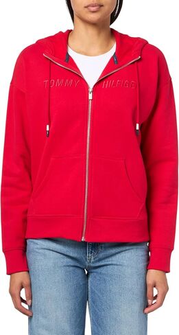 Tommy Hilfiger Women's Embroidered Logo Drop Shoulder Fit Zip Front Fleece Jacket with Hood in Saudi Arabia